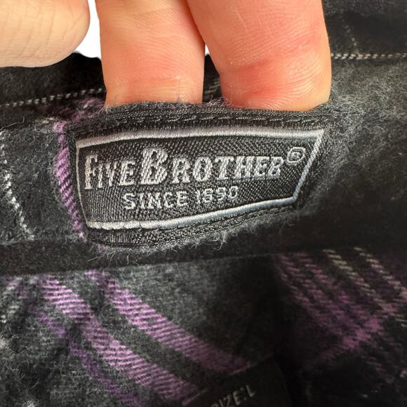 Five Brother Black Purple Plaid Flannel Button Up Shirt Women's Large - Picture 6 of 9